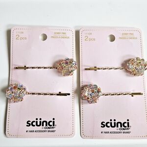 NWT 》2×《 SCÜNCI CONFETTI RESIN GOLD PLATED SEASHELL FASHION BOBBY PINS!